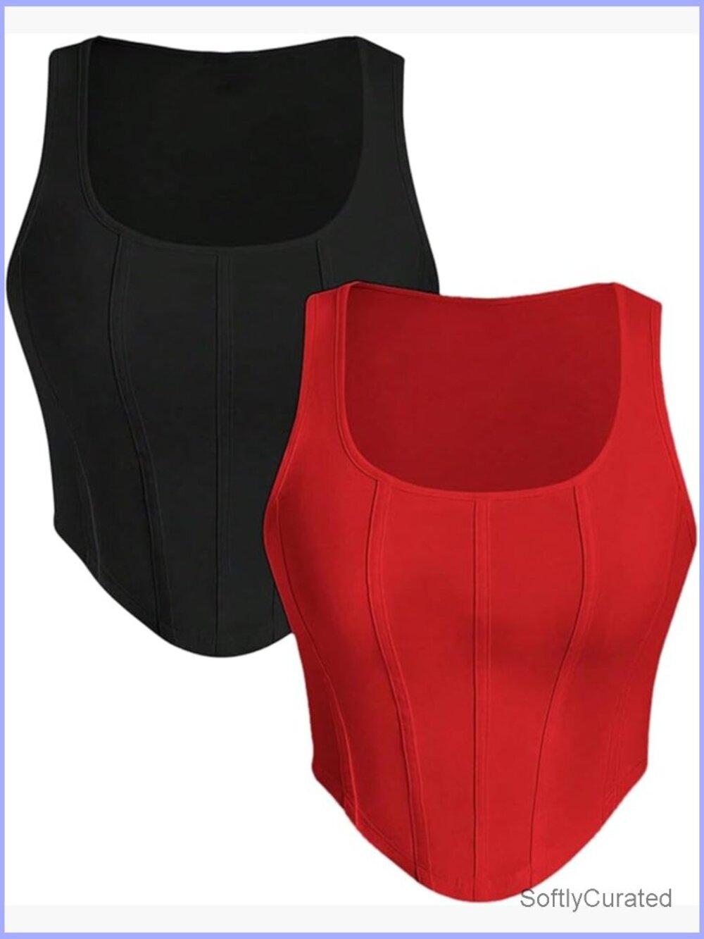 2 Pack Crop Bustier Corset Tank Top Sleeveless Square Neck Asymmetrical Hem